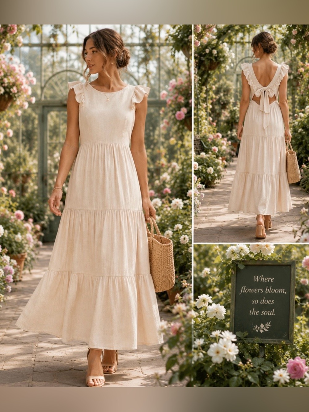 ✨Express XL Beige Ruffle Midi Dress Renaissance, Festival